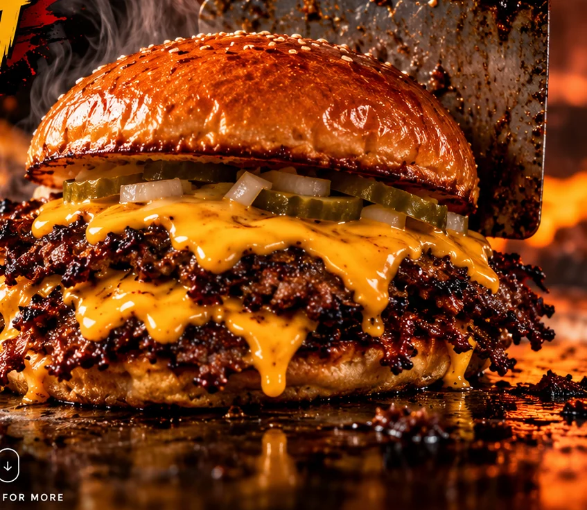 Double smash burger with crispy beef edges and melted cheese